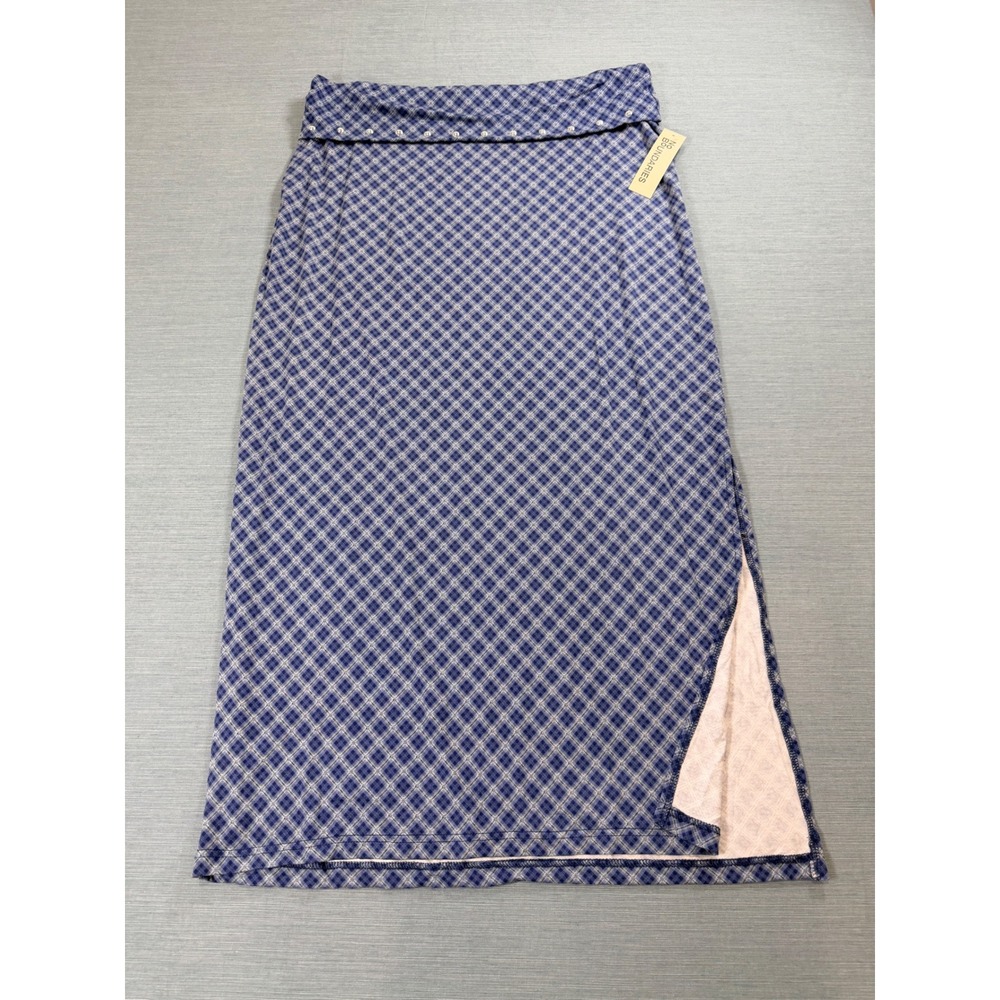 No Boundaries Plaid Foldover Maxi Skirt Womens XL Blue NWT Side Slit Studded